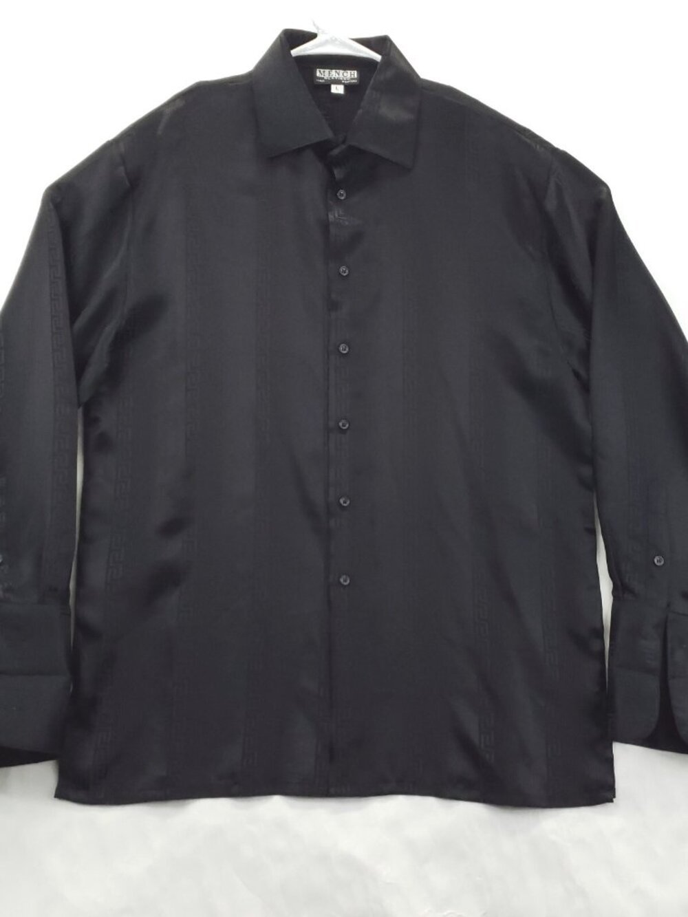 Mench Platinum Shirt Men Large Black French Cuffs Long Sleeve Classic Button-Up